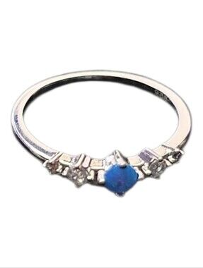 Women's Size 9 Sterling Silver Blue Opal Accent Ring
